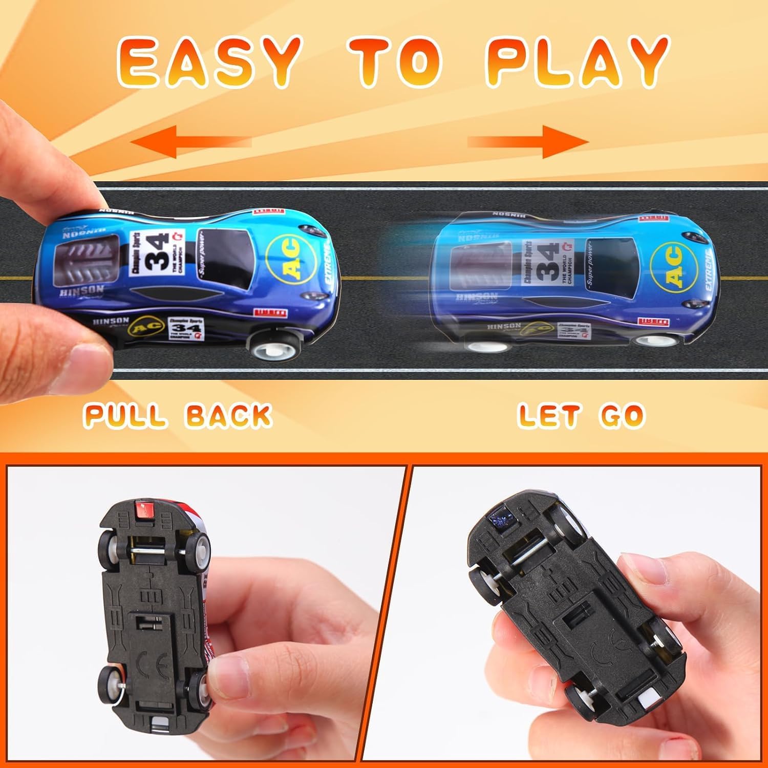 Bright ABS plastic cars with smooth edges for safe, tactile play.