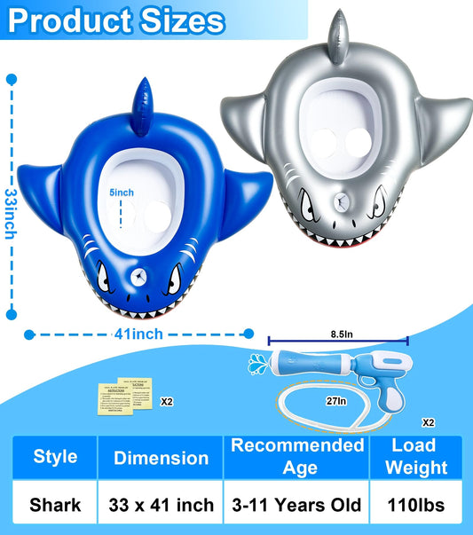 iGeeKid shark pool float silver enabling a two-player water battle.