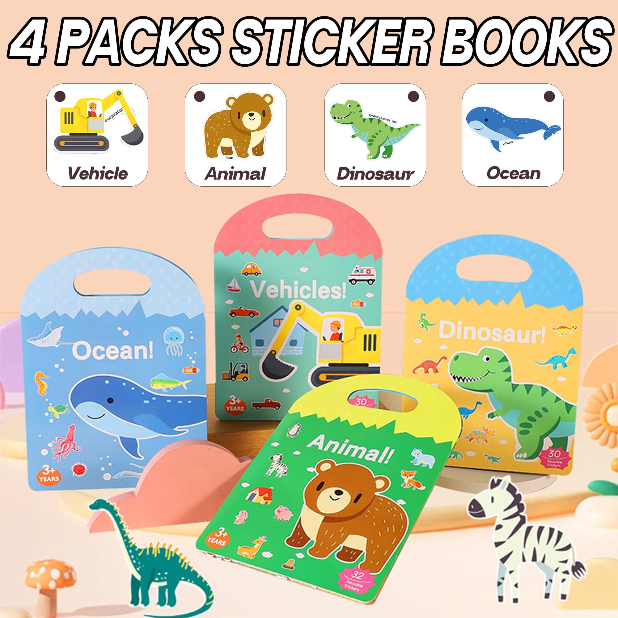 iGetooy 4-set sticker books animals engaging toddlers in learning and recognition.