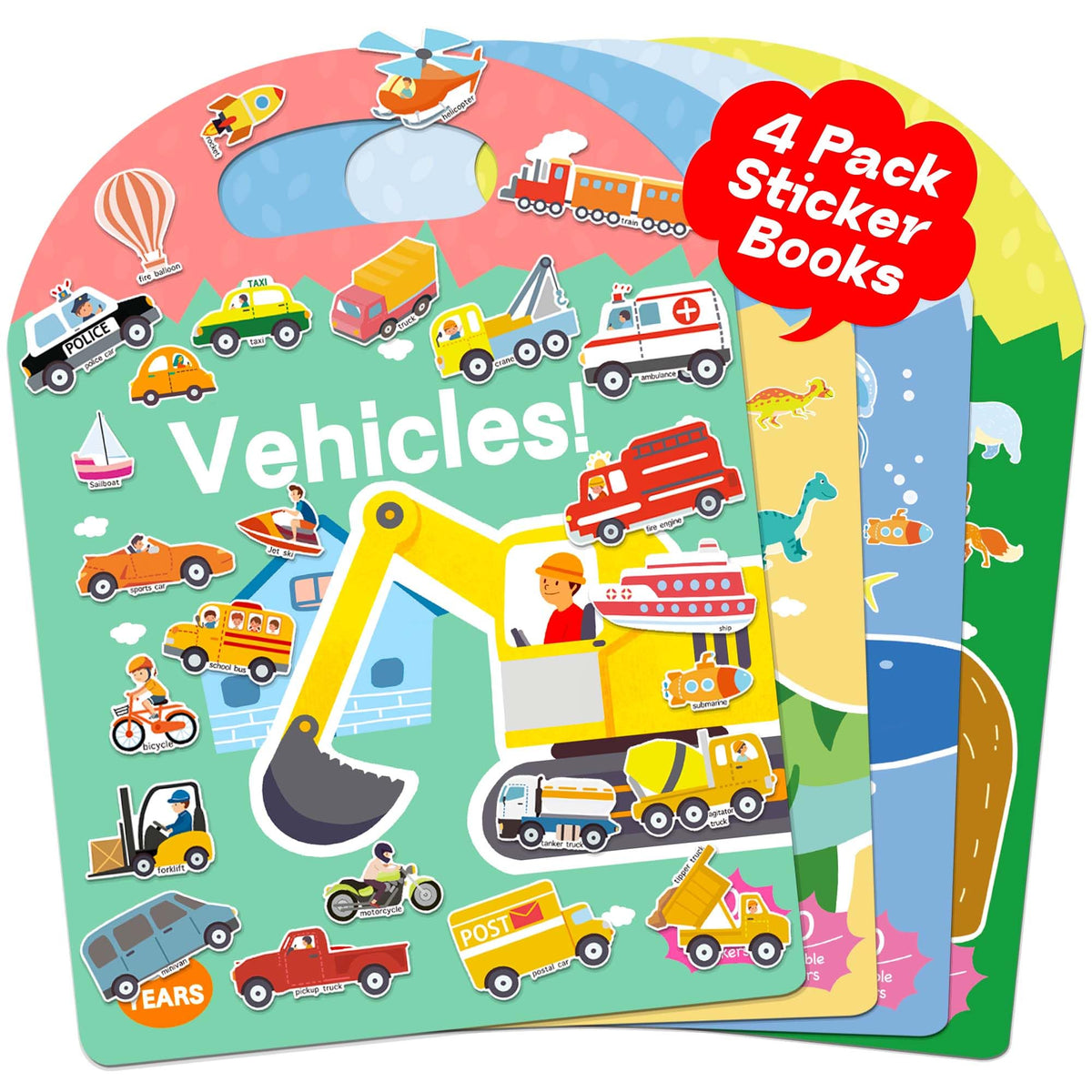 iGetooy 4-set sticker books vehicles for car travel and imaginative play.