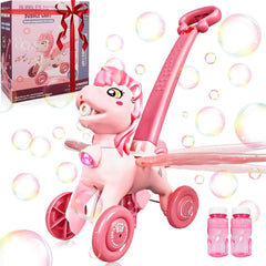 IGINOA pink bubble machine boosts outdoor play with colorful bubbles.