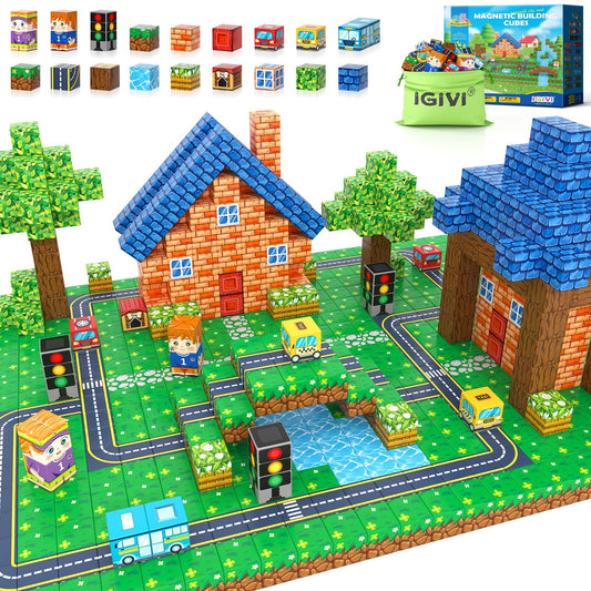 IGIVI 100pcs magnetic blocks road layout for imaginative city planning play