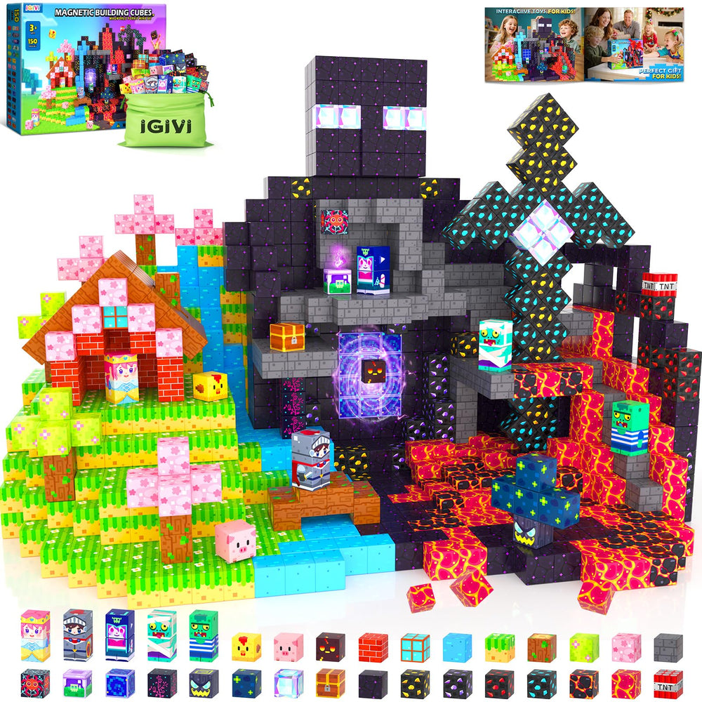 IGIVI 150PCS magnetic blocks forest mine design sparks imaginative play