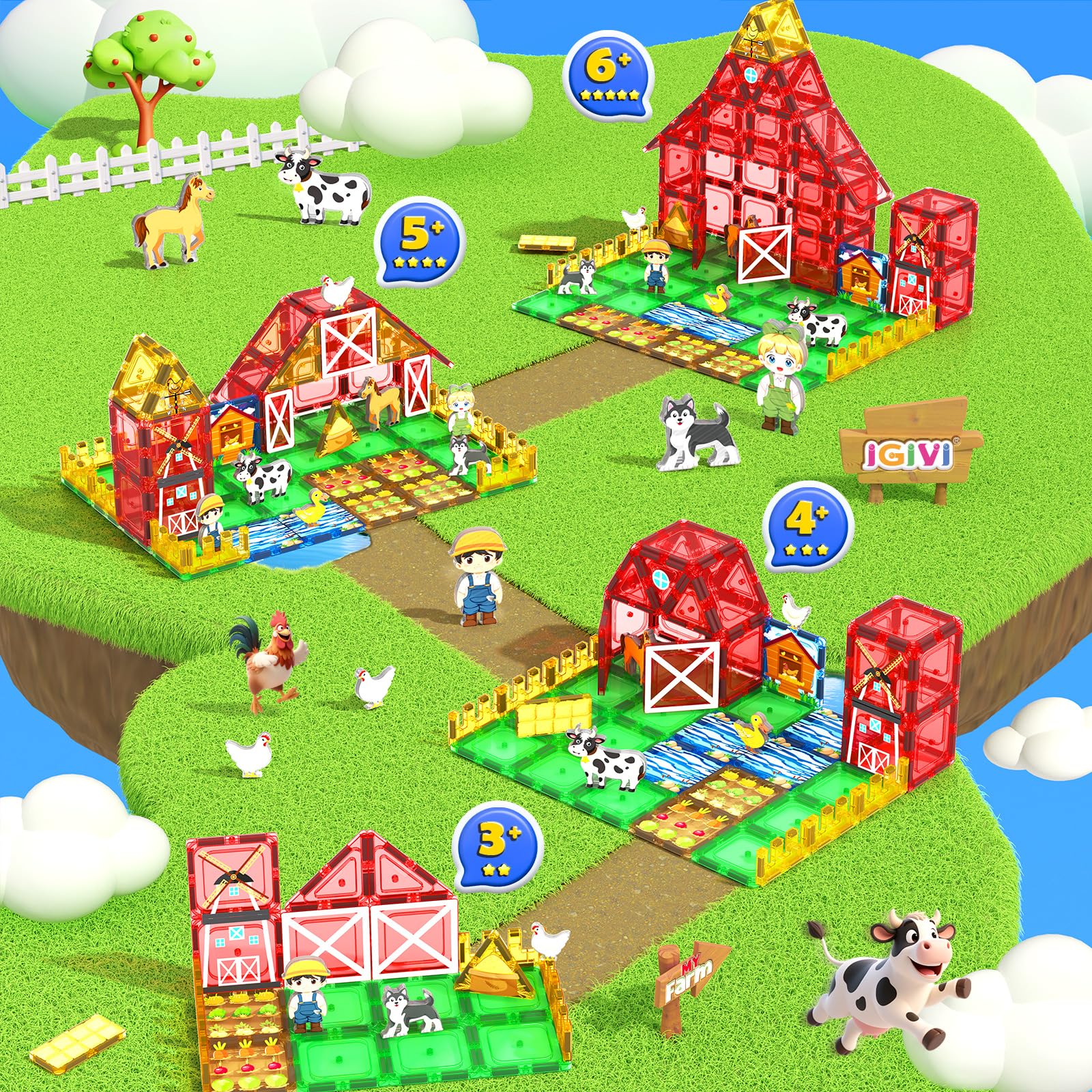 IGIVI farm tiles kids building creative play with magnetic tiles.