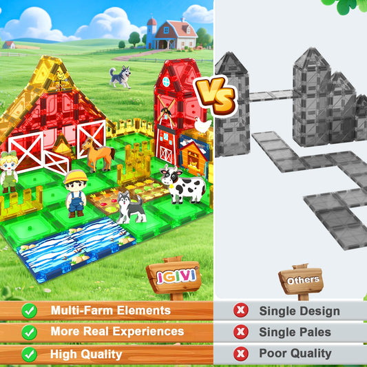 IGIVI farm tiles windmill and barn inspire construction play and cooperative building.