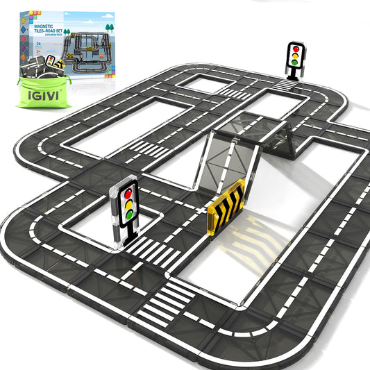 IGIVI magnetic road expansion pack encourages imaginative road design and collaboration.