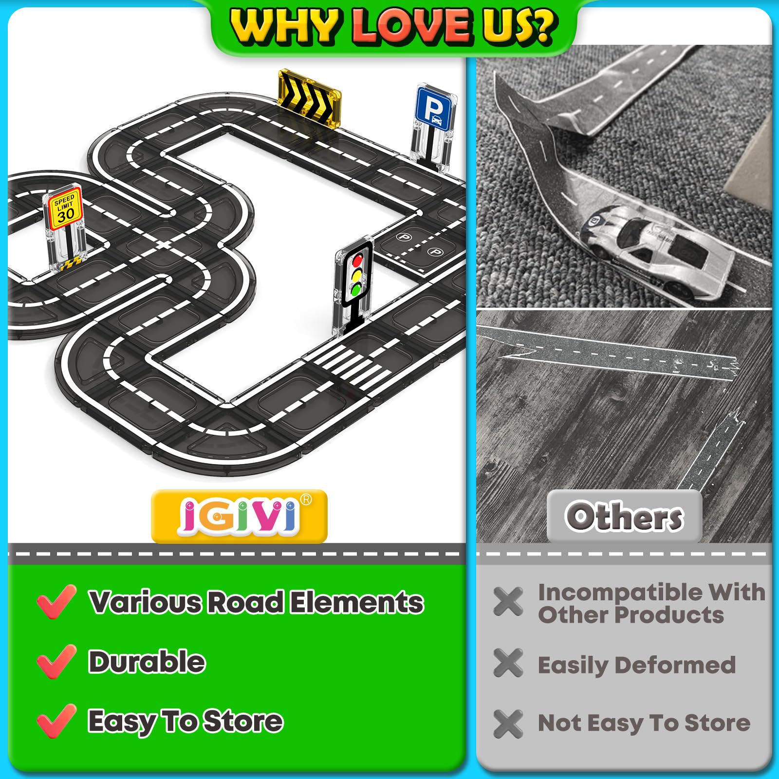 IGIVI magnetic tiles road set traffic light showcases simple signaling during pretend play