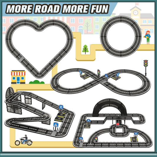 IGIVI magnetic road set traffic signs guide tiny drivers during play.