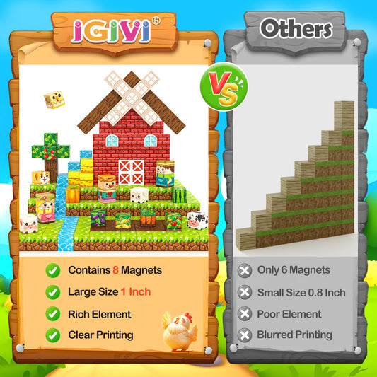 IGIVI Mine Magnet World farm-vegetables set: bright pieces inspire pretend farming scenes.