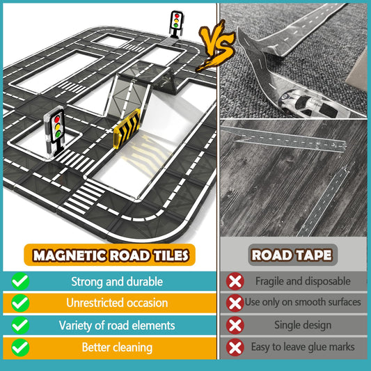 IGIVI road tiles with traffic lights promote color recognition and sequencing during play.