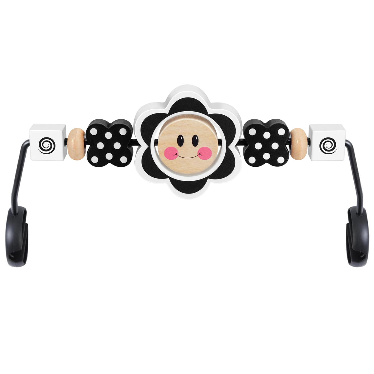 iGRATENS Baby Bjorn Bouncer Toy Bar with black and white flowers to boost visual tracking.
