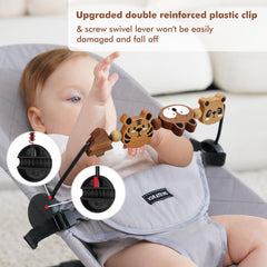 iGRATENS natural wood animal pendants provide safe, colorful design for curious babies.