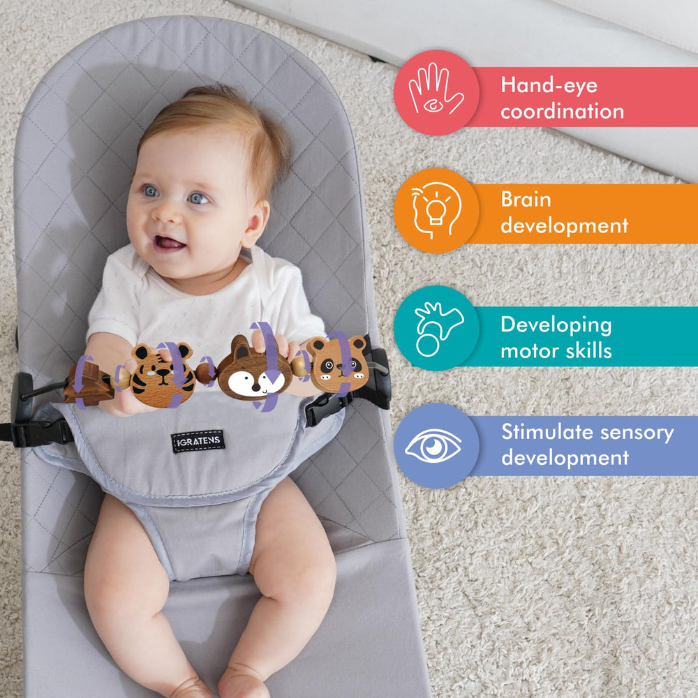 iGRATENS toy bar clip close-up highlights reinforced frosted clips for secure, simple removal.