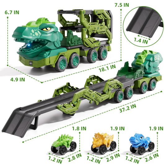 IHaha nine dinosaur cars fit inside the carrier for compact storage