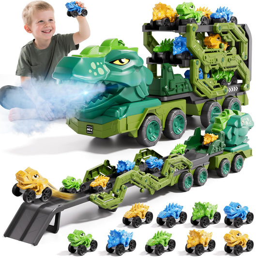 IHaha dinosaur truck with foldable carrier for organized play and storage