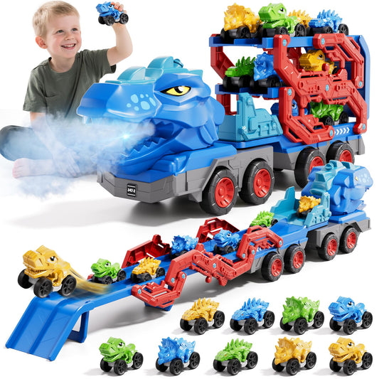 IHaha dinosaur truck with foldable track for organized play and easy storage.