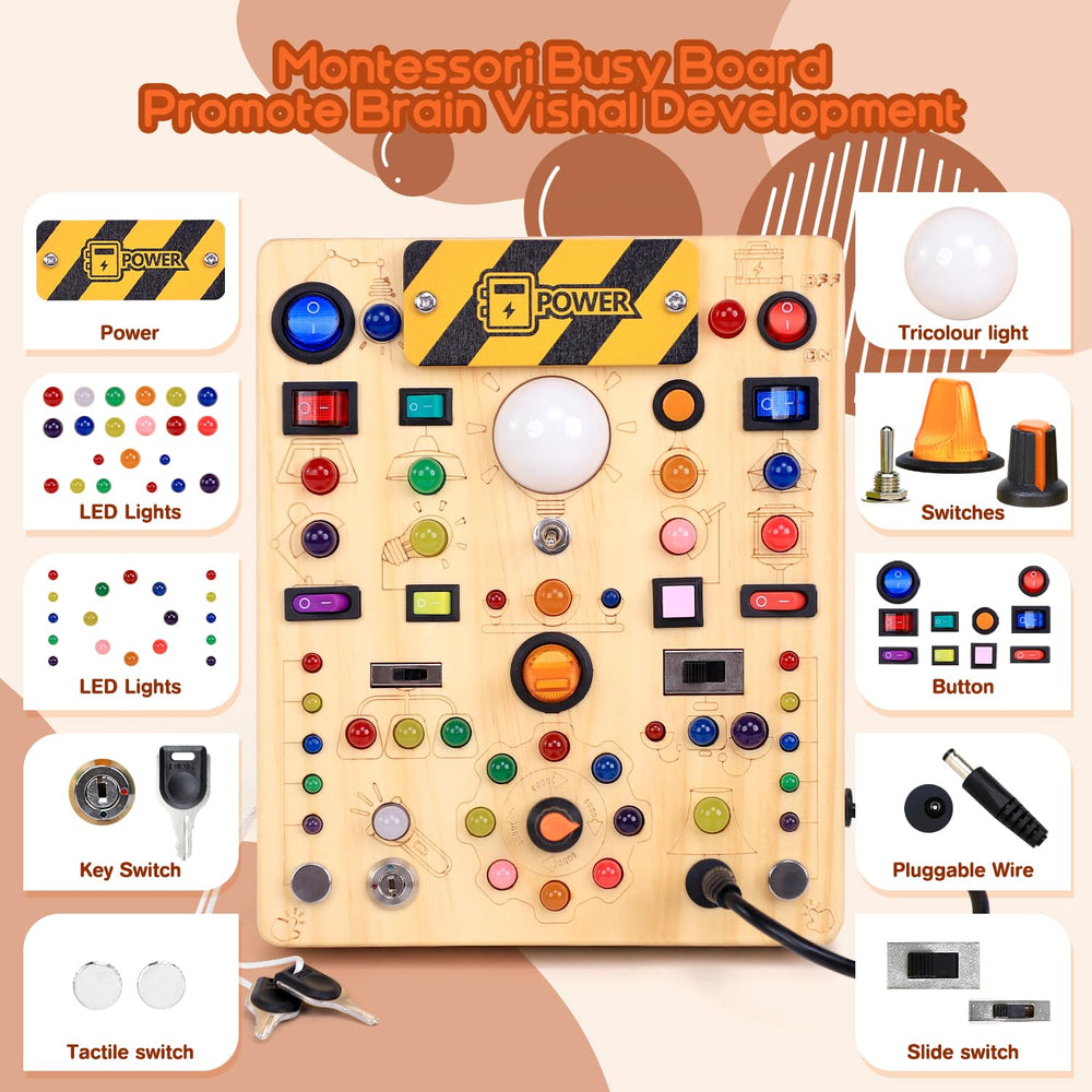 iHarPro wooden sensory board shows alphabet numbers and colors on the back