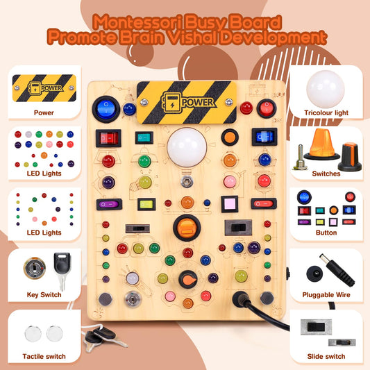 iHarPro wooden sensory board shows alphabet numbers and colors on the back