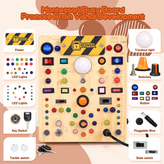 iHarPro wooden sensory board shows alphabet numbers and colors on the back