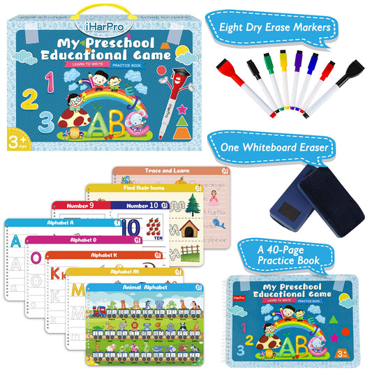iharpro handwriting tracing book inside pages feature letters, numbers, animals and shapes for varied practice