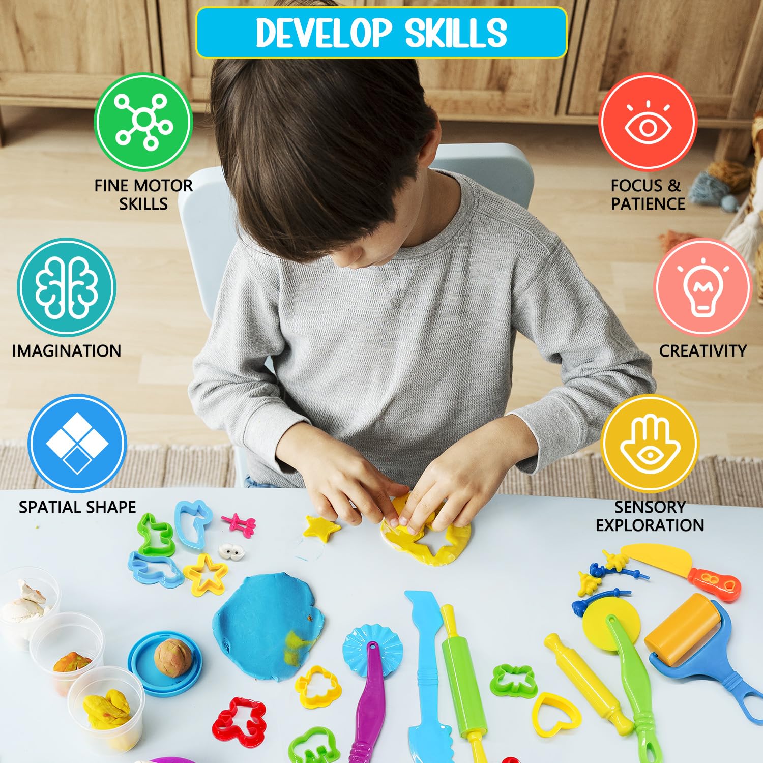 IHESPABLD Playdough Tool Kit sensory-play-set invites focused sensory exploration.