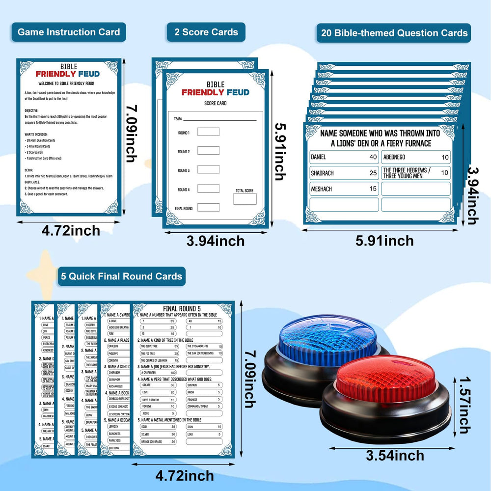 IIDEA Bible Feud 20 trivia questions card set ready for interactive play