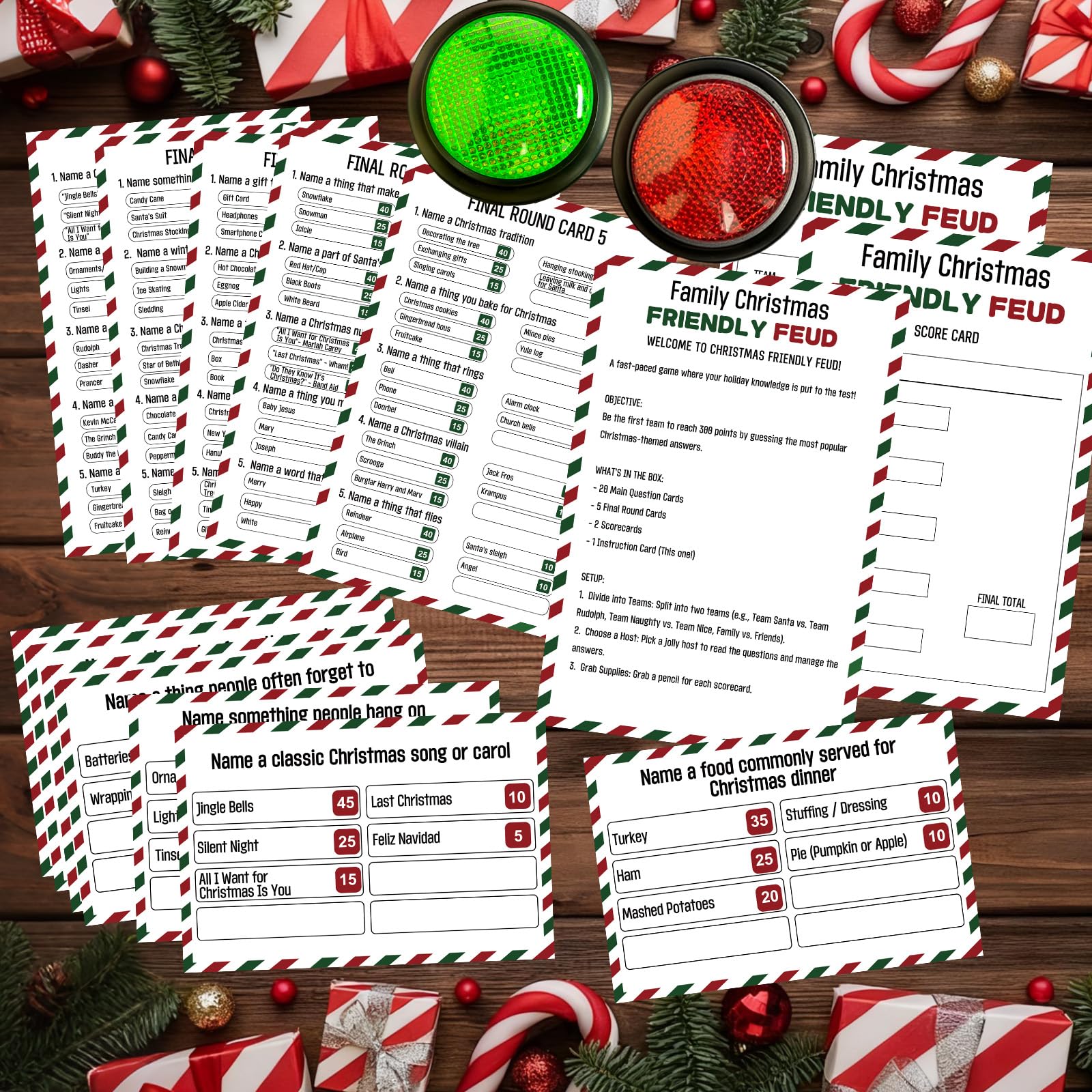 IIDEA Christmas Friendly Feud scorecards for easy scorekeeping during rounds.