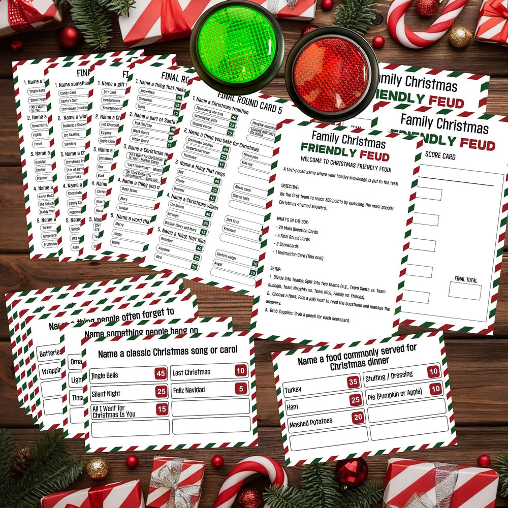 IIDEA Christmas Friendly Feud scorecards for easy scorekeeping during rounds.