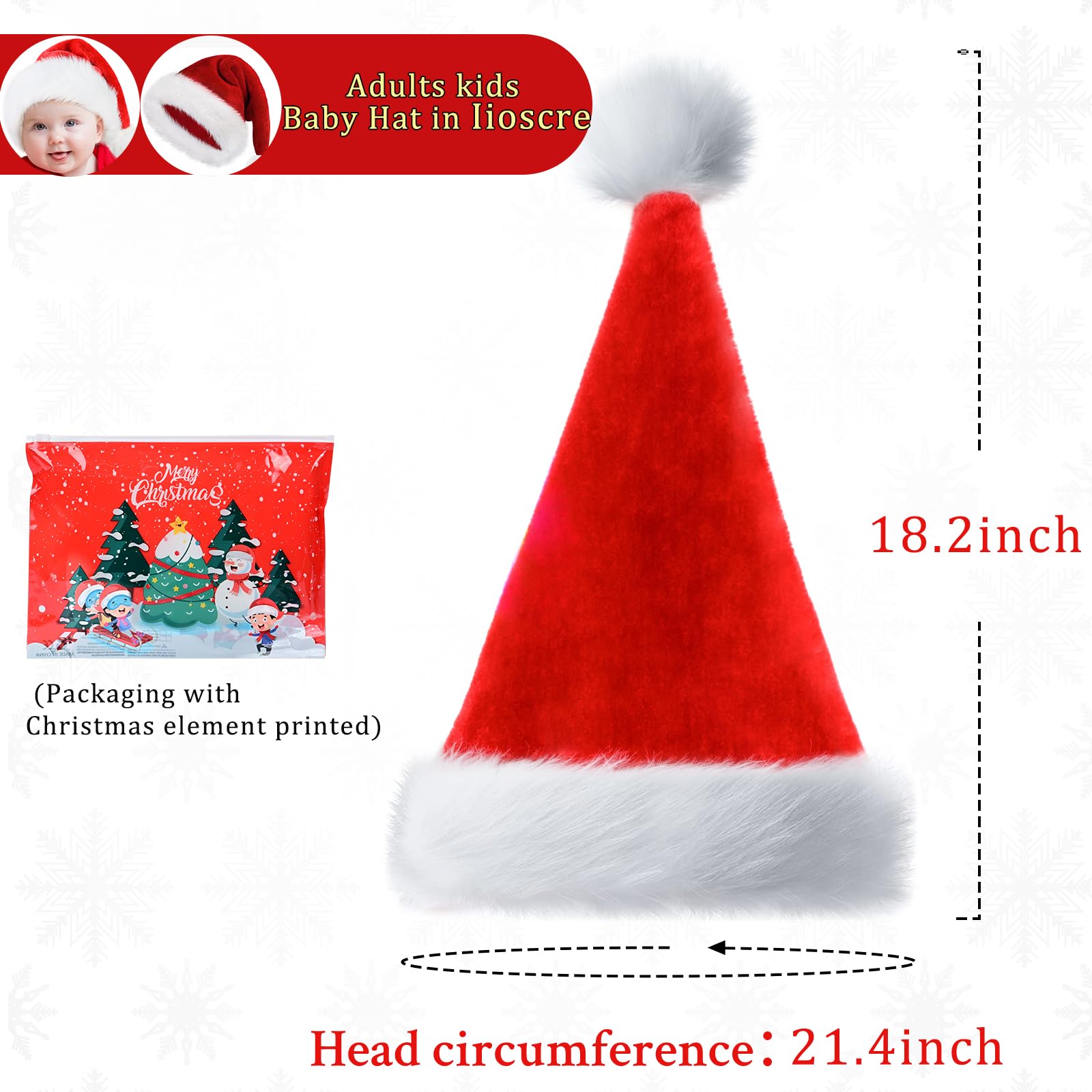 Iioscre Kids Santa Hat with white faux fur trim adds festive luxury.