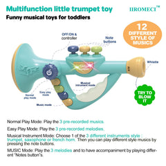 IIROMECI blue trumpet toy with colorful lights enhances sensory play and engagement.
