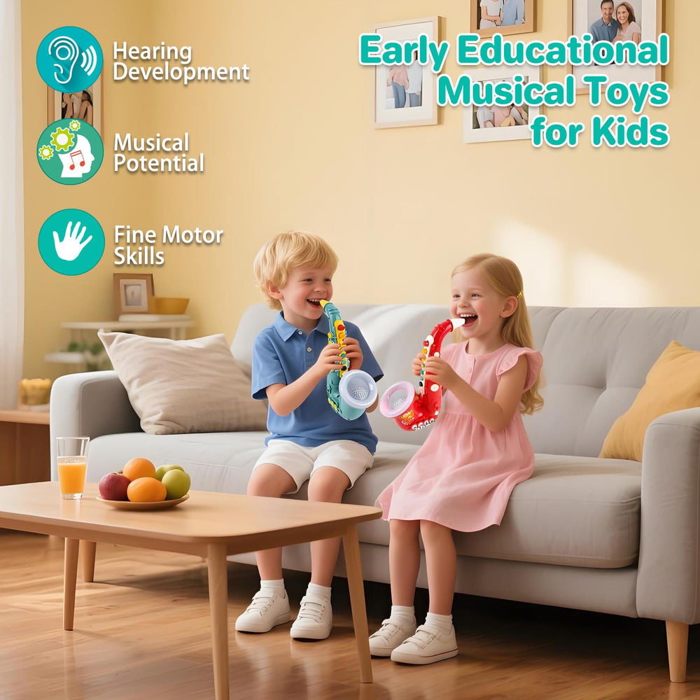 IIROMECI toy instrument set showing saxophone and harmonica for shared play