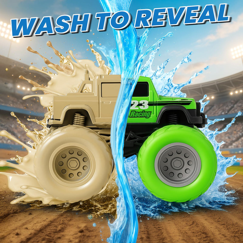 IJIGU mud-paint trucks reveal vibrant patterns when washed.