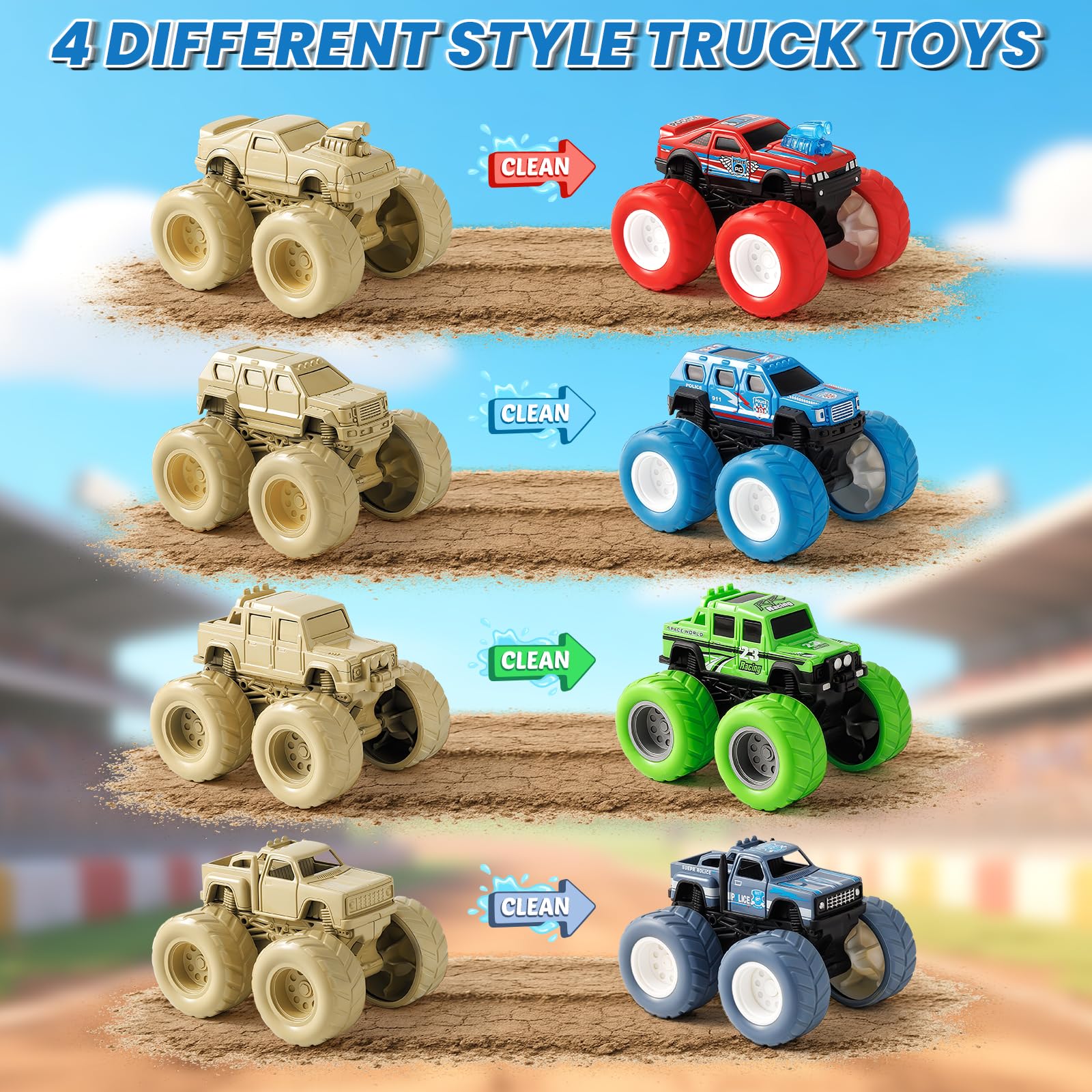 IJIGU push-and-go trucks move with strong inertia for fast, no-battery fun.