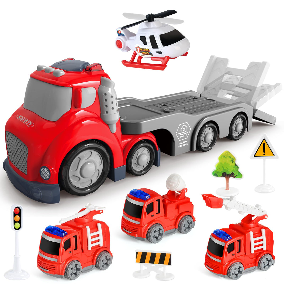 IJIGU transport trailer with fire truck set for sturdy toddler handling