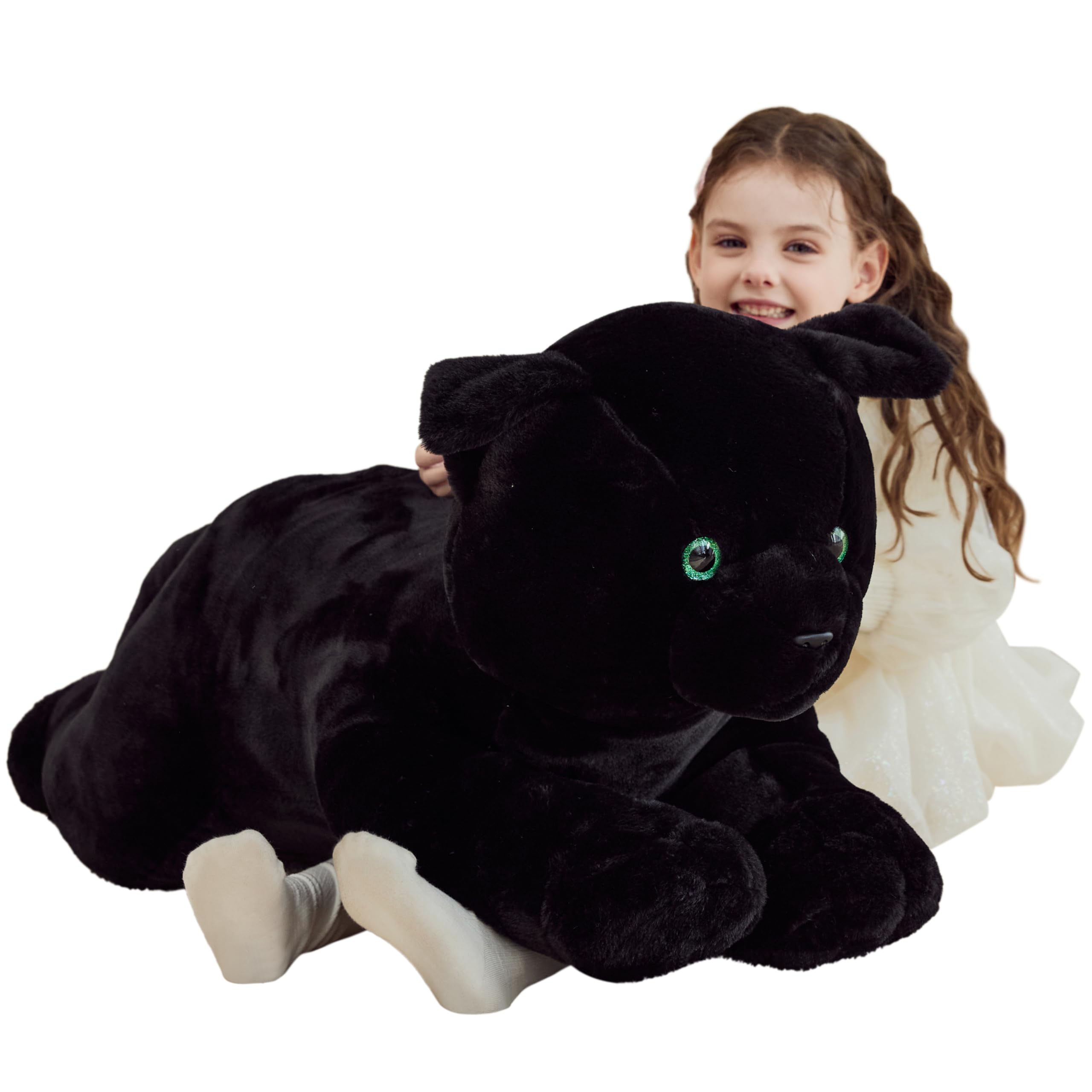 IKASA Black Cat Plush, 30-inch full body, a cuddly friend for kids.