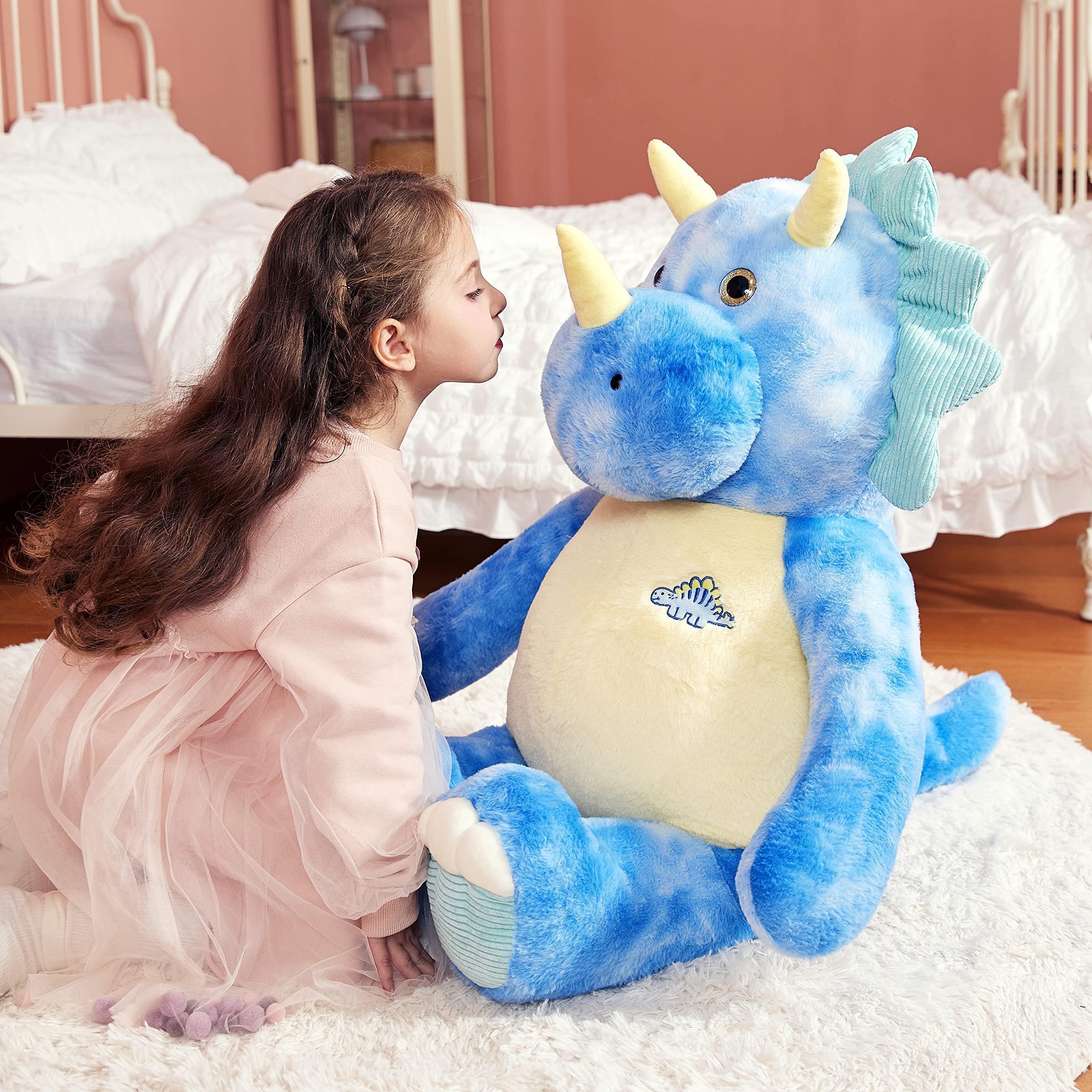 IKASA cuddle-friendly 30in dinosaur plush supports imaginative play and comfort.