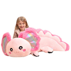 IKASA giant axolotl plush front view, a soft, eye-catching centerpiece for kids' rooms.
