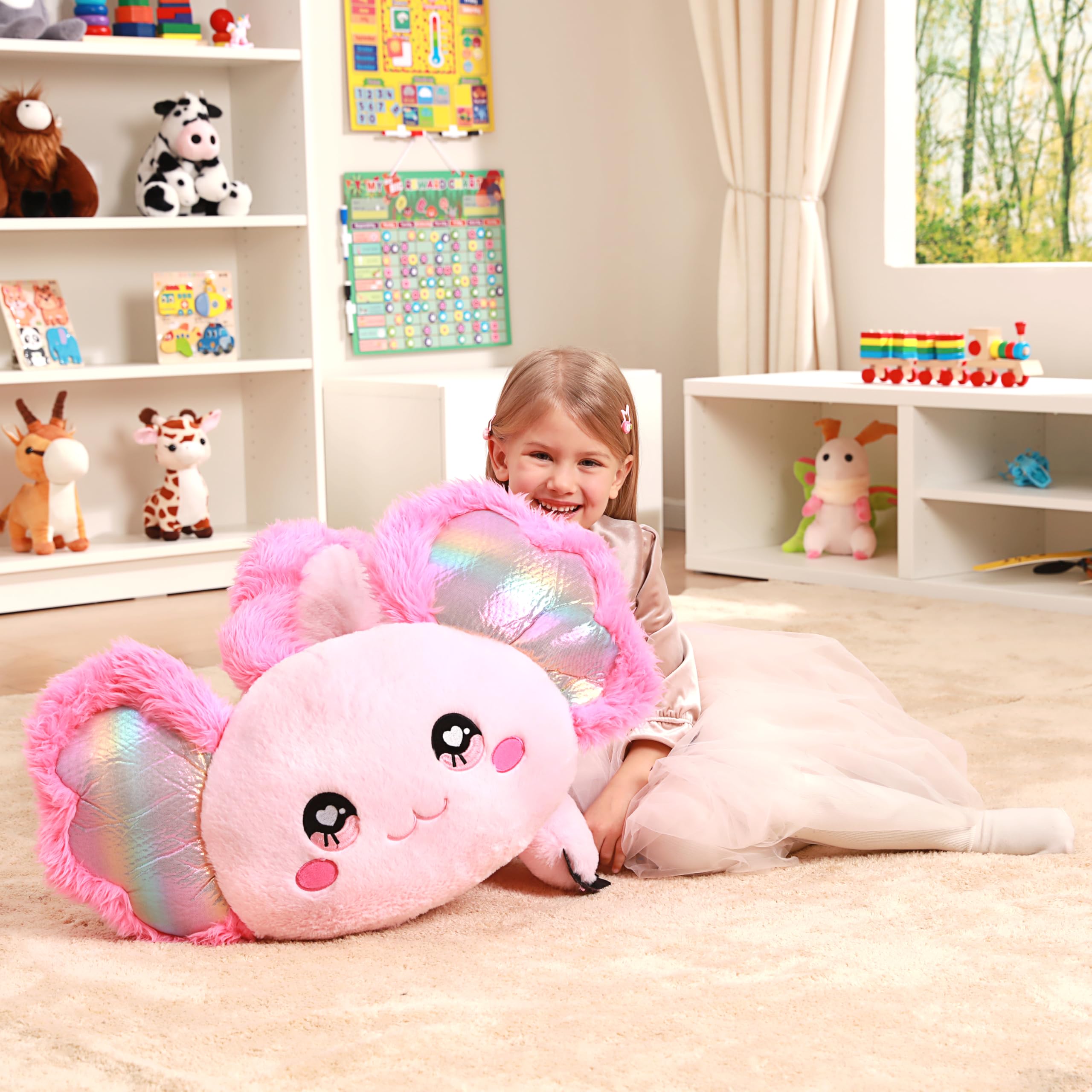 IKASA axolotl plush texture close-up, highlighting soft fibers and durable stitching.