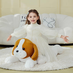 IKASA giant beagle plush in a bedroom creates a warm focal point
