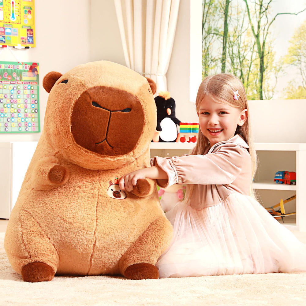 IKASA Giant Capybara Plush in a child’s arms offers comforting hugs.