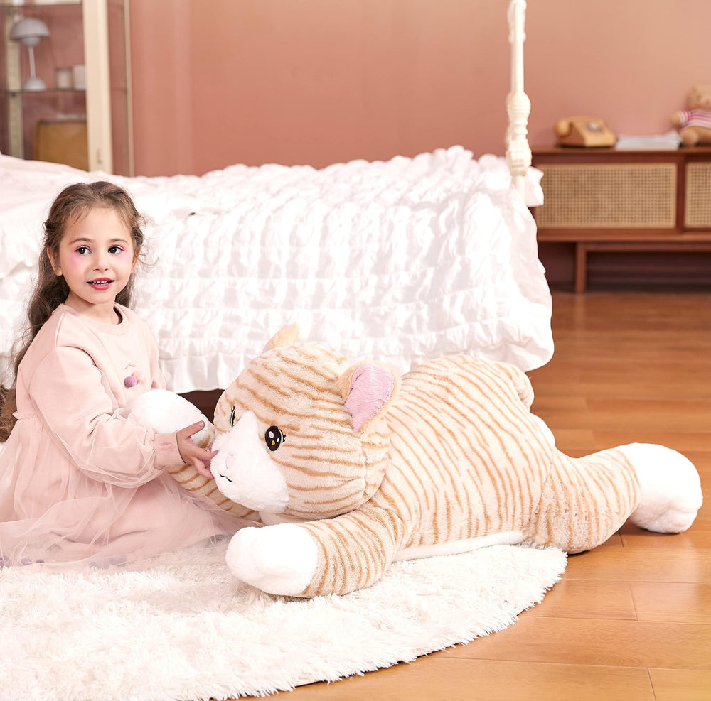 IKASA giant orange cat plush, gift-ready, ideal present for birthdays and holidays.