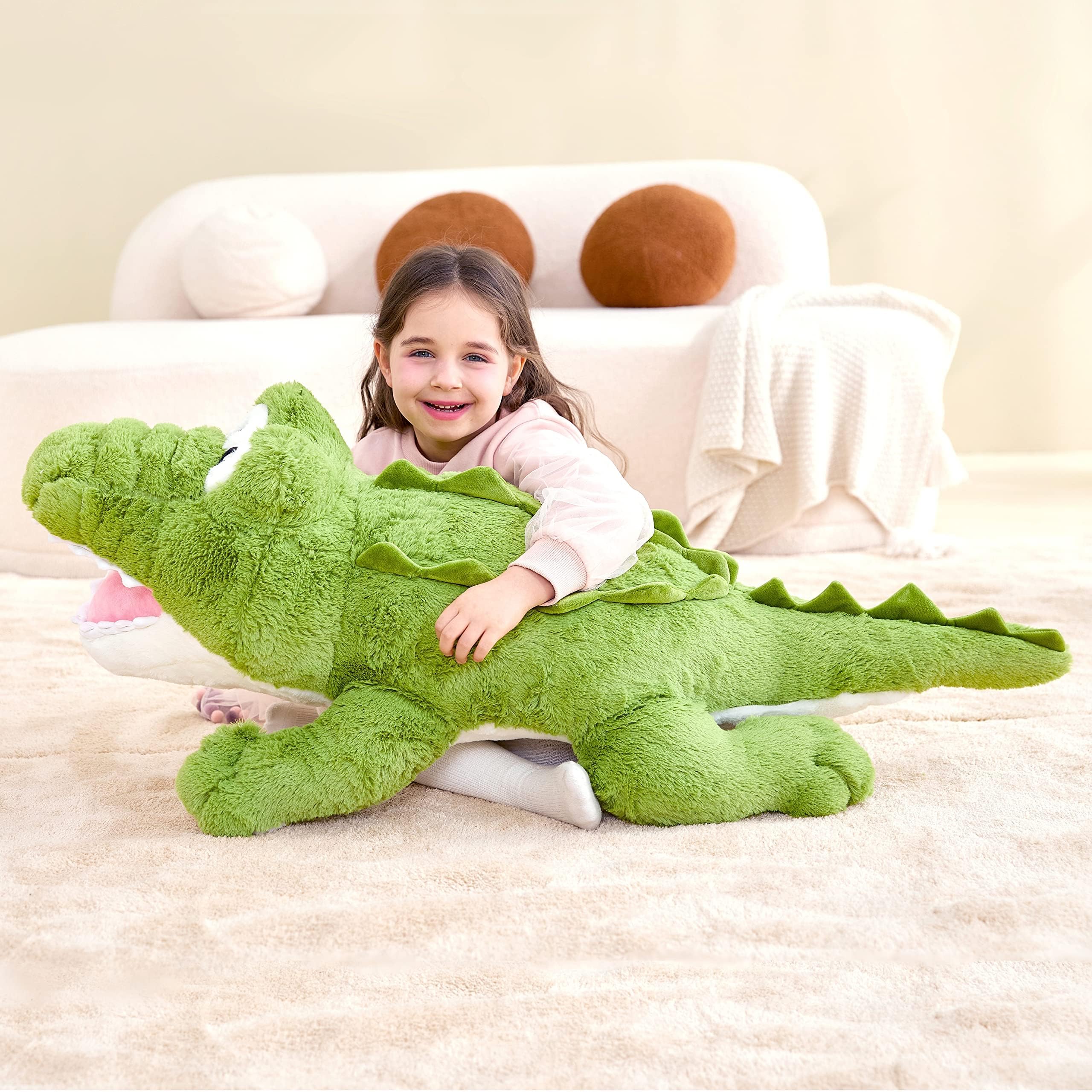 IKASA giant crocodile plush durable stitching for lasting fun.