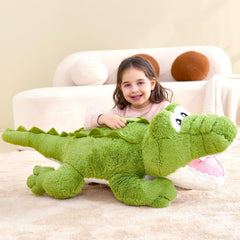 IKASA giant crocodile plush hugging close-up for comforting hugs.