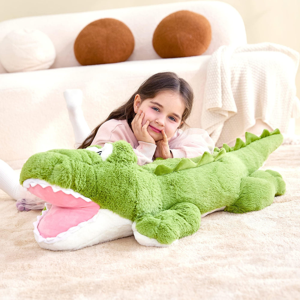 IKASA giant crocodile plush surface-cleaning for easy care.