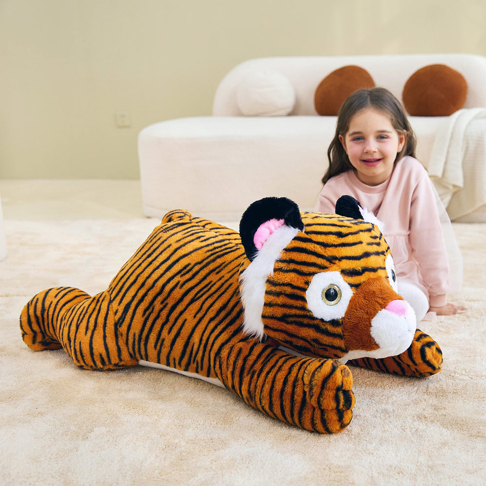 IKASA giant tiger plush 30-inch soft fur, ultra cozy texture for bedtime snuggles