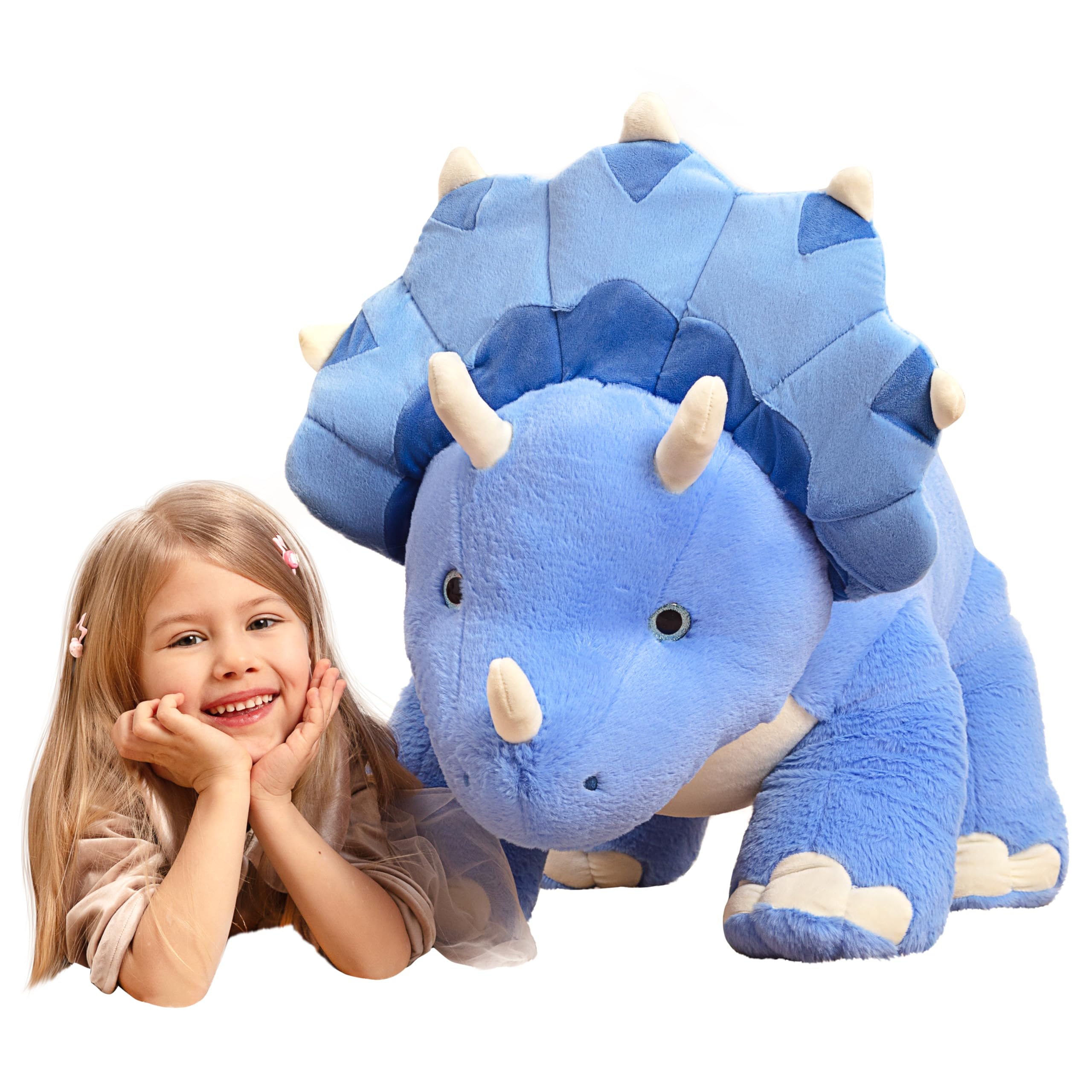 IKASA giant Triceratops plush, 30 inches, perfect for cuddling and room decor.