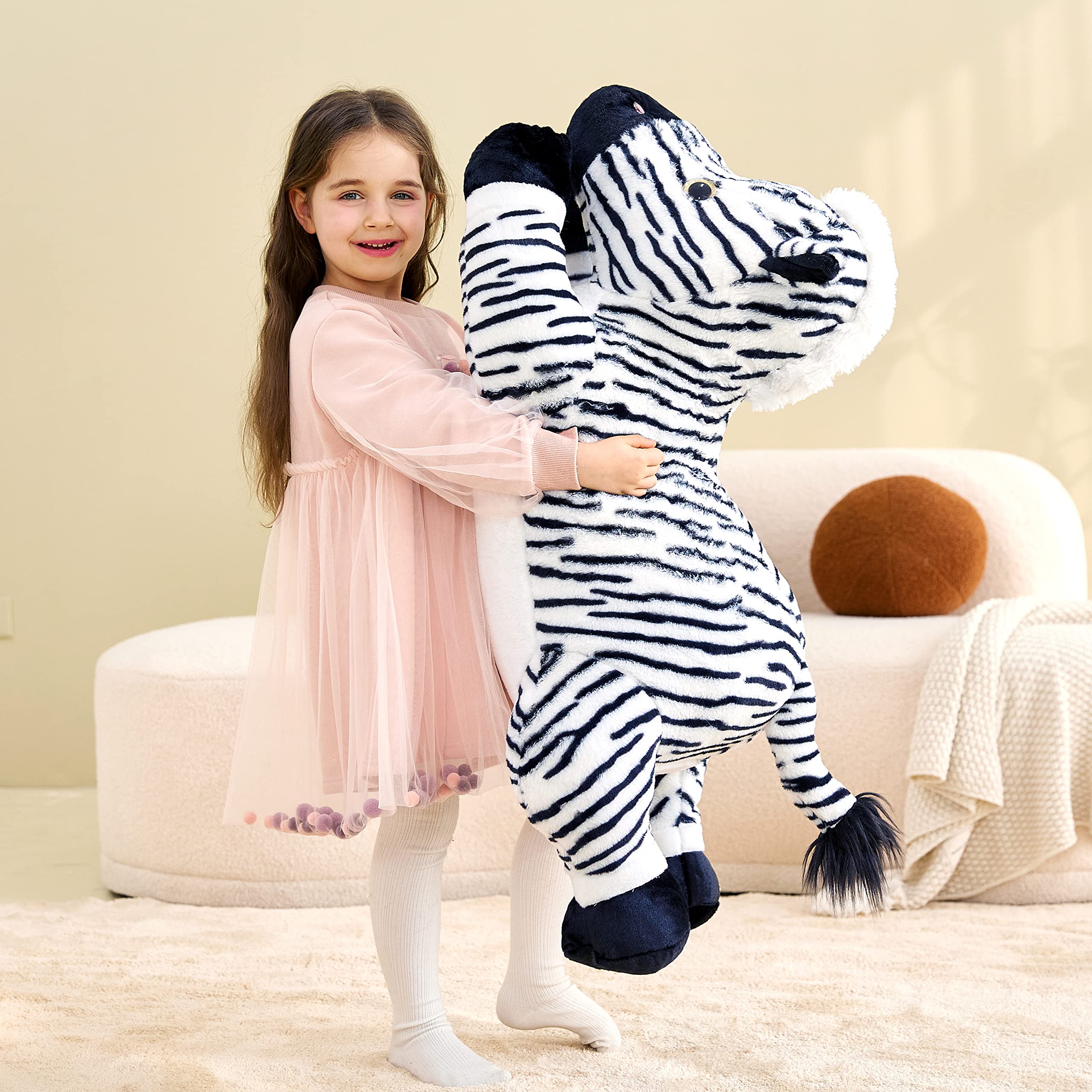 IKASA giant zebra 30in bed setup as a cozy decorative companion