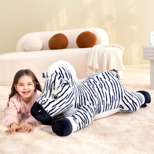 IKASA giant zebra 30in hugging pose highlights oversized comfort