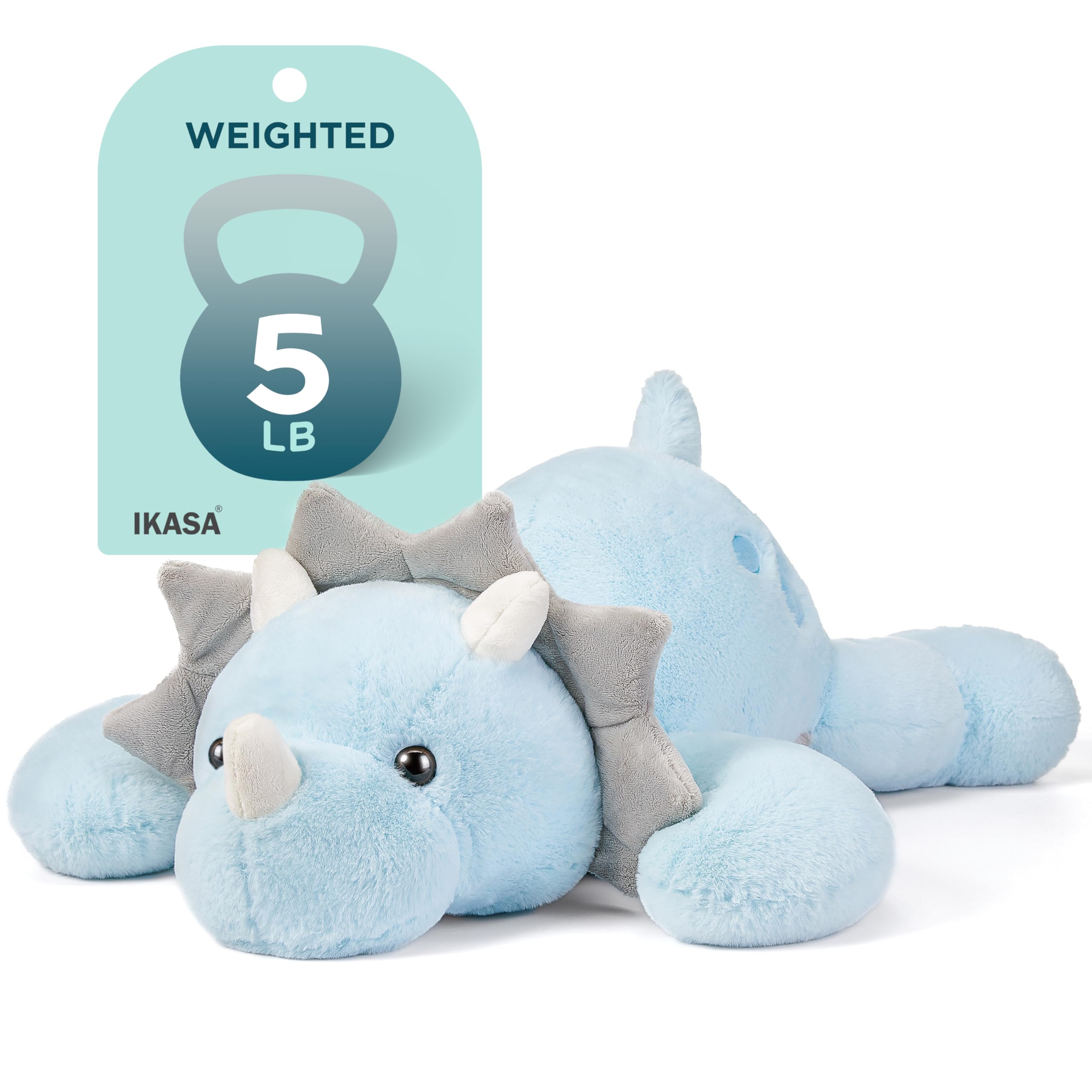 IKASA Triceratops 30in weighted plush for calming comfort.