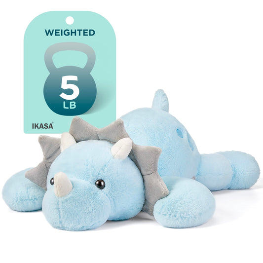 IKASA Triceratops 30in weighted plush for calming comfort.